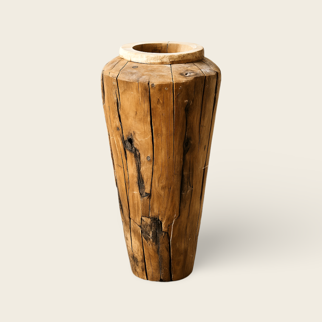 Teak Wood Vase | Handcrafted Rustic Sculpture | 100x50 cm