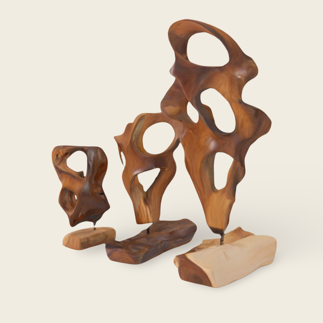 Sculpted Teak Stand | Organic Pedestal | 60/80/120 cm