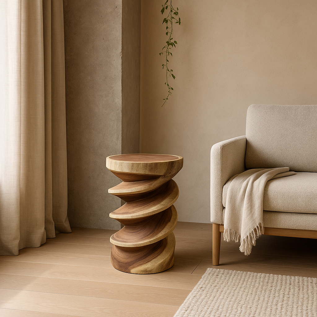 Twisted Trunk Stand | Hand-Carved Teak Pedestal | 60x30 cm