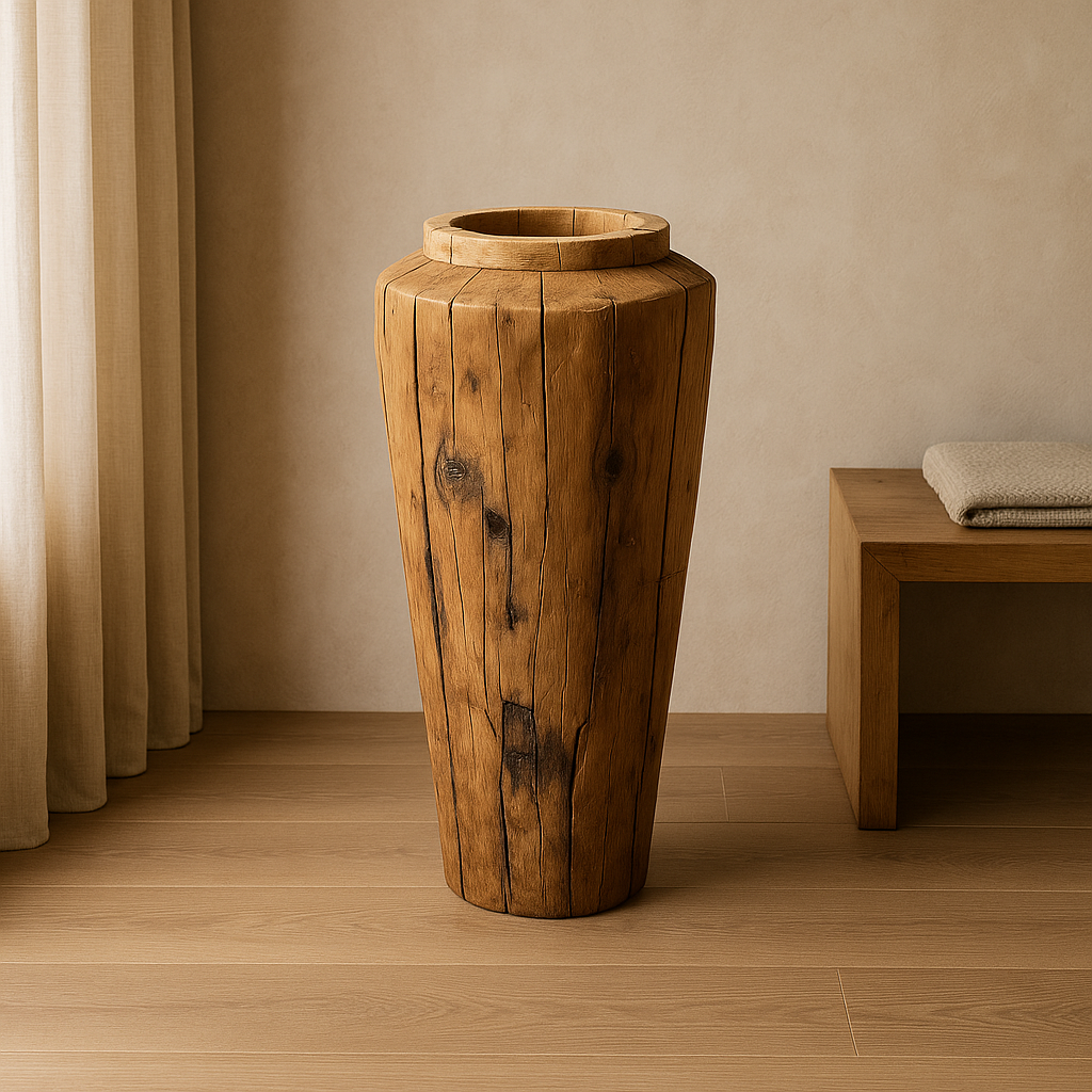 Teak Wood Vase | Handcrafted Rustic Sculpture | 100x50 cm