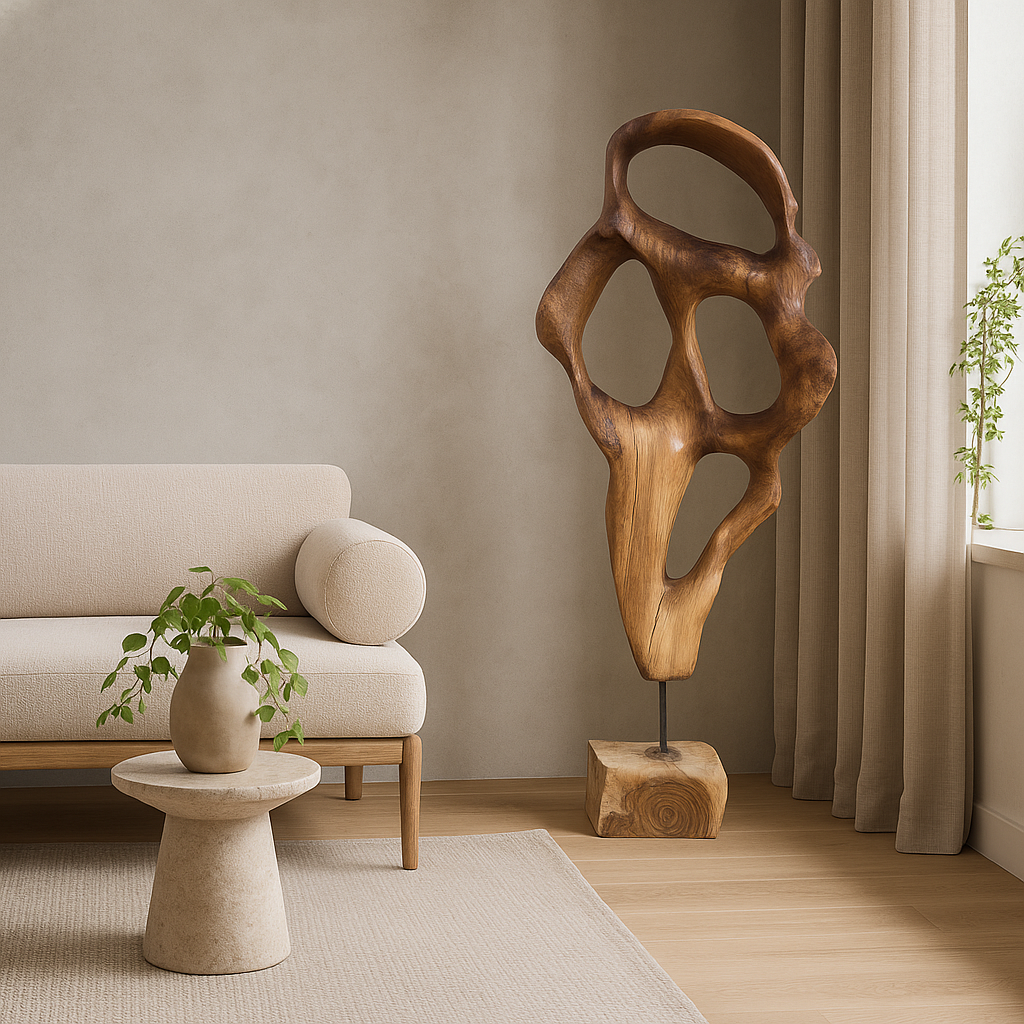 Sculpted Teak Stand | Organic Pedestal | 60/80/120 cm