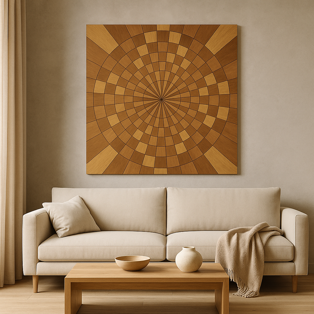 Teak Wood Wall Art | Geometric Design | 90x90 cm