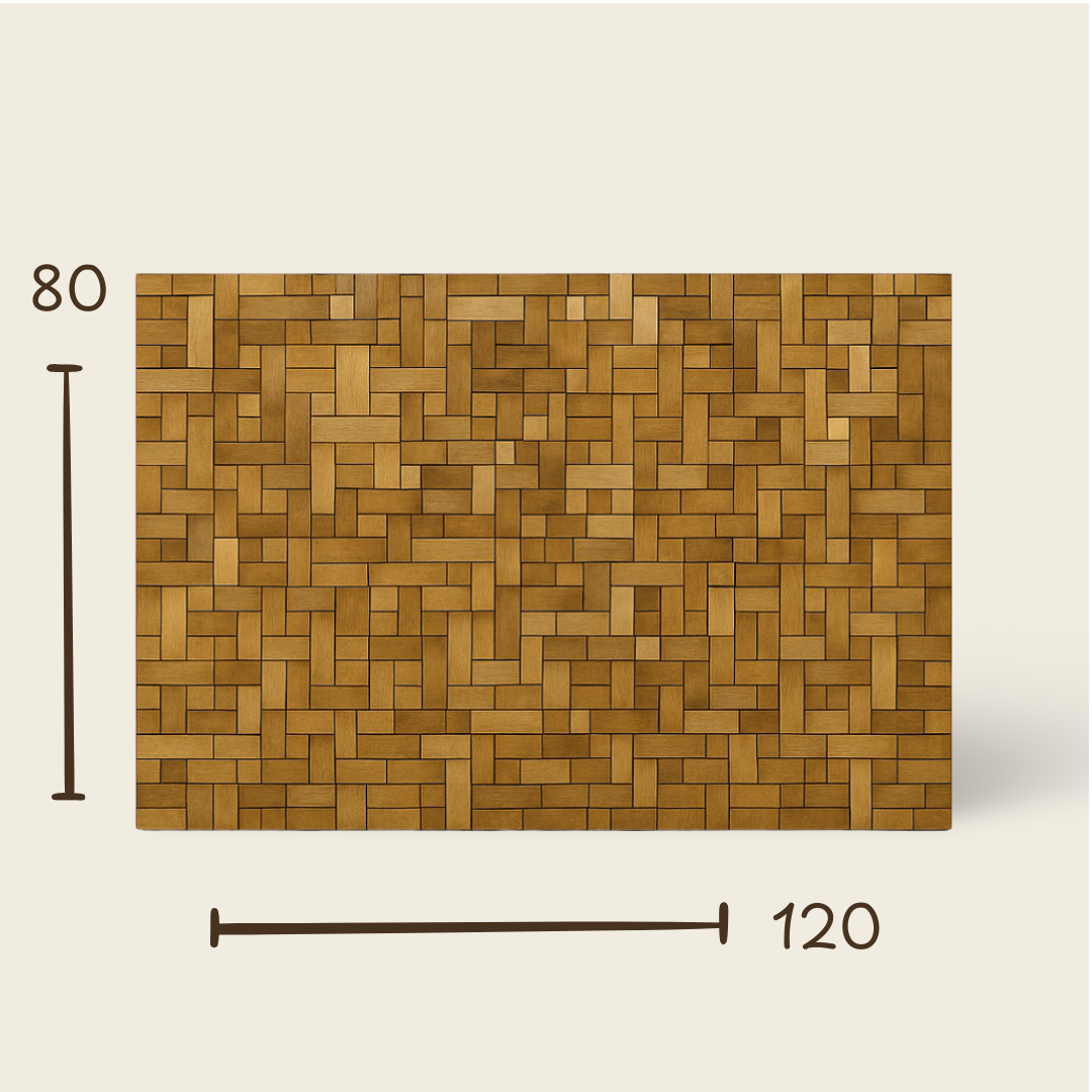 Mosaic Teak Wall Art | Geometric Panel | 120x80 cm
