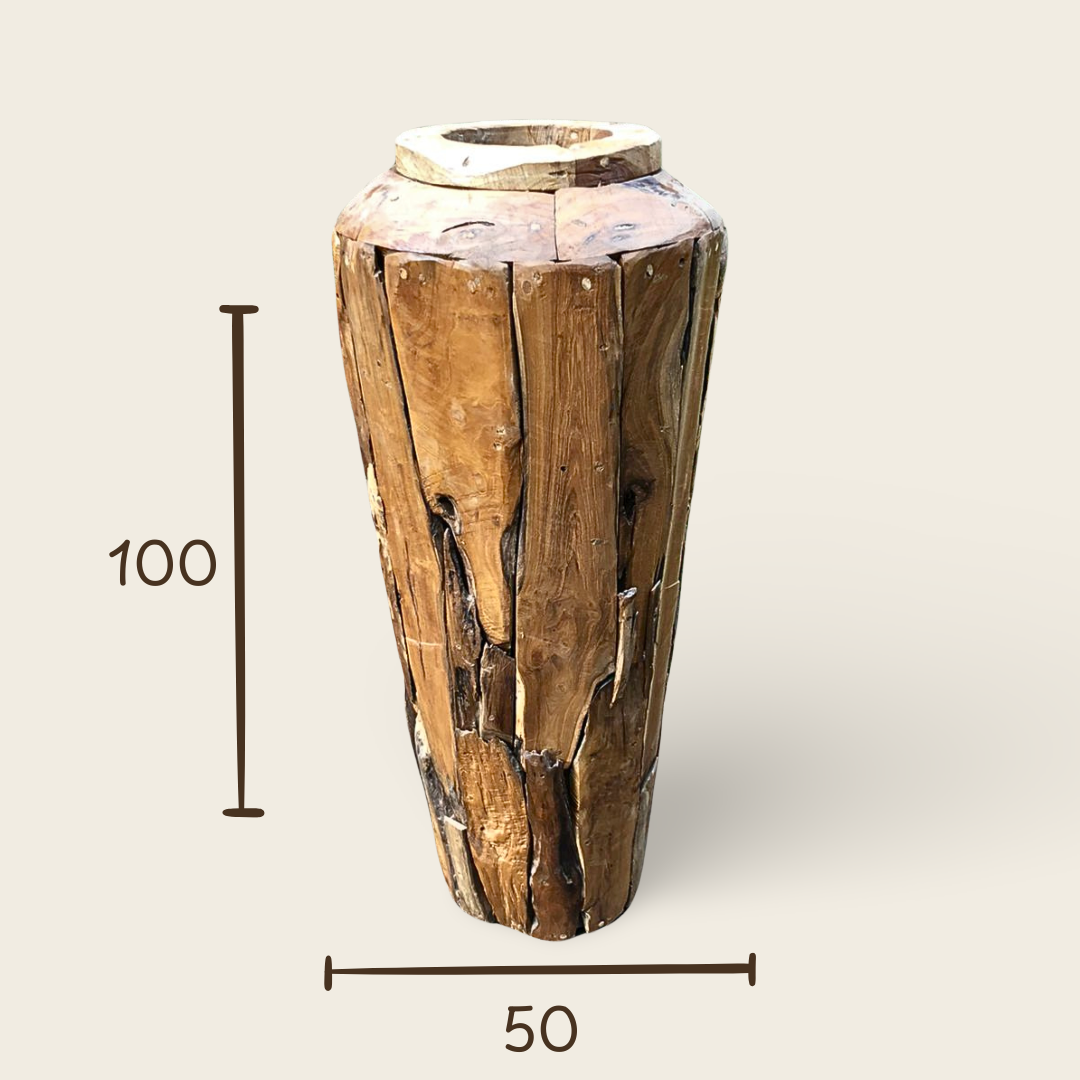 Teak Wood Vase | Handcrafted Rustic Sculpture | 100x50 cm