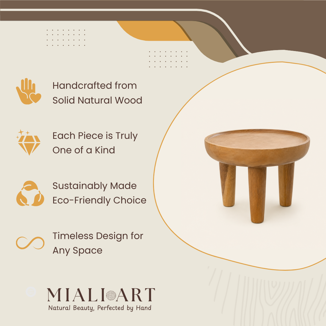 Teak Coffee Table | Round Tray Top | Handmade | 60x40 cm