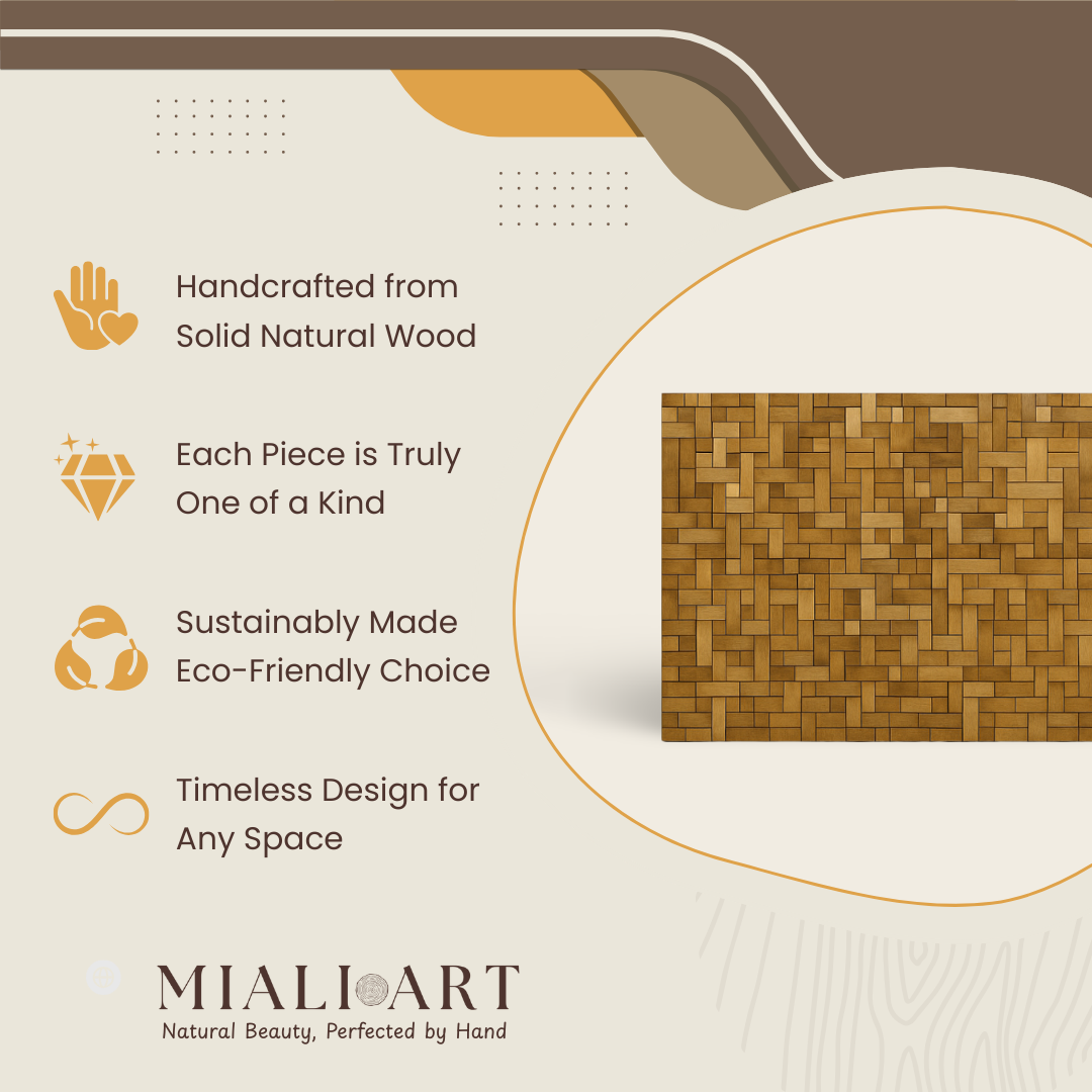 Mosaic Teak Wall Art | Geometric Panel | 120x80 cm