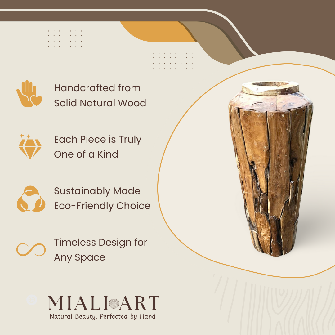 Teak Wood Vase | Handcrafted Rustic Sculpture | 100x50 cm