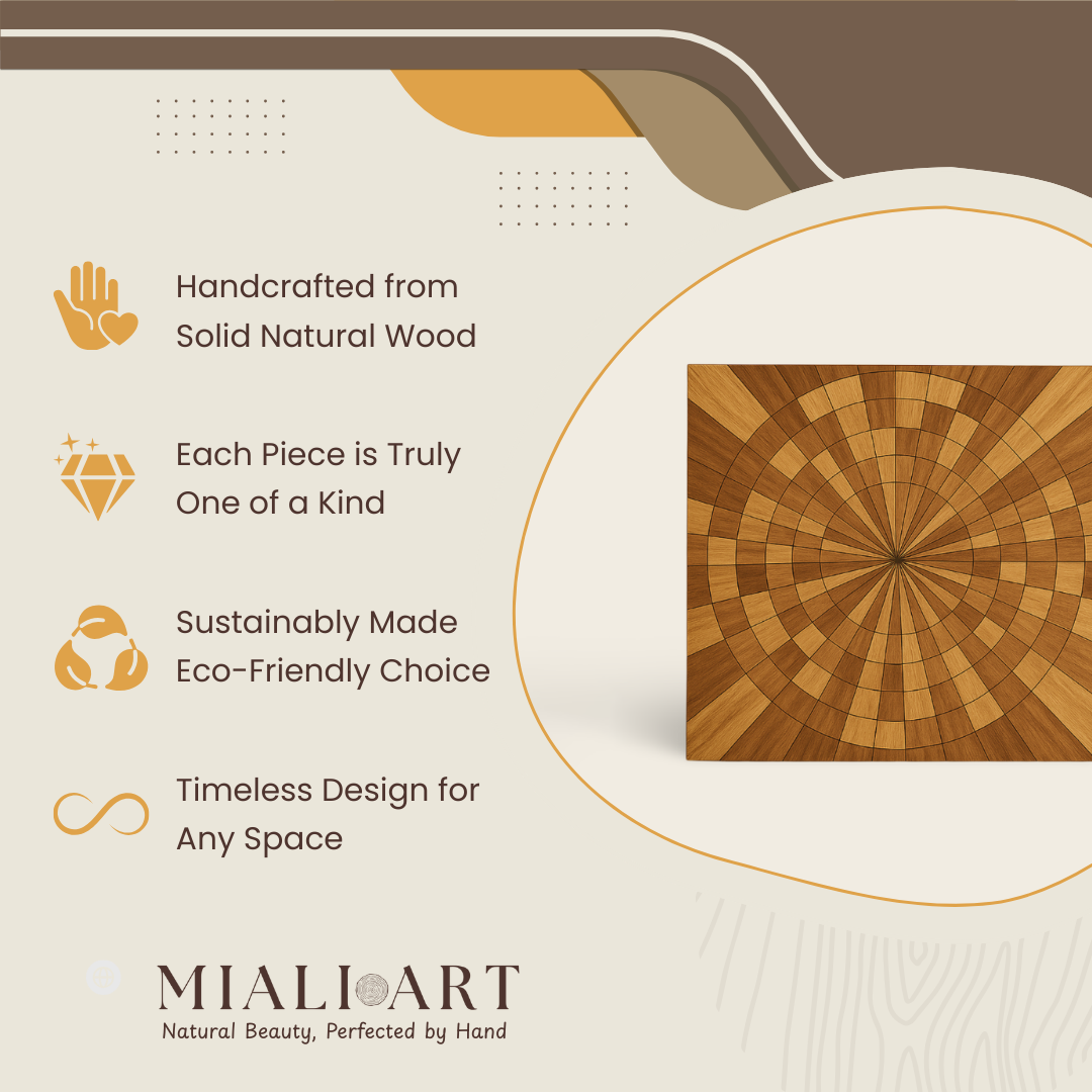 Square Teak Wall Art 90x90 cm in Living Room | Miali Art