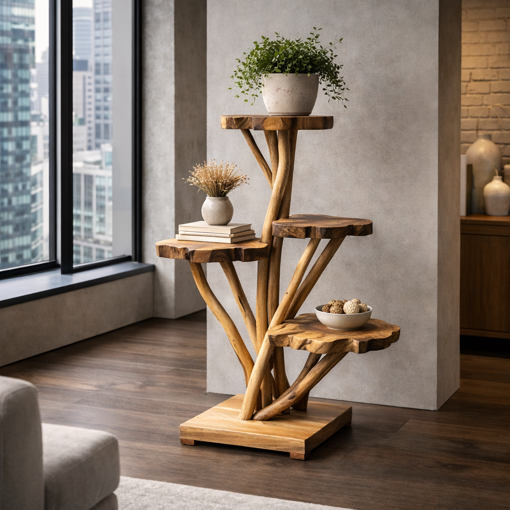 Teak Slice Stand | Solid Wood Handmade | Natural Display Pedestal | 120cm