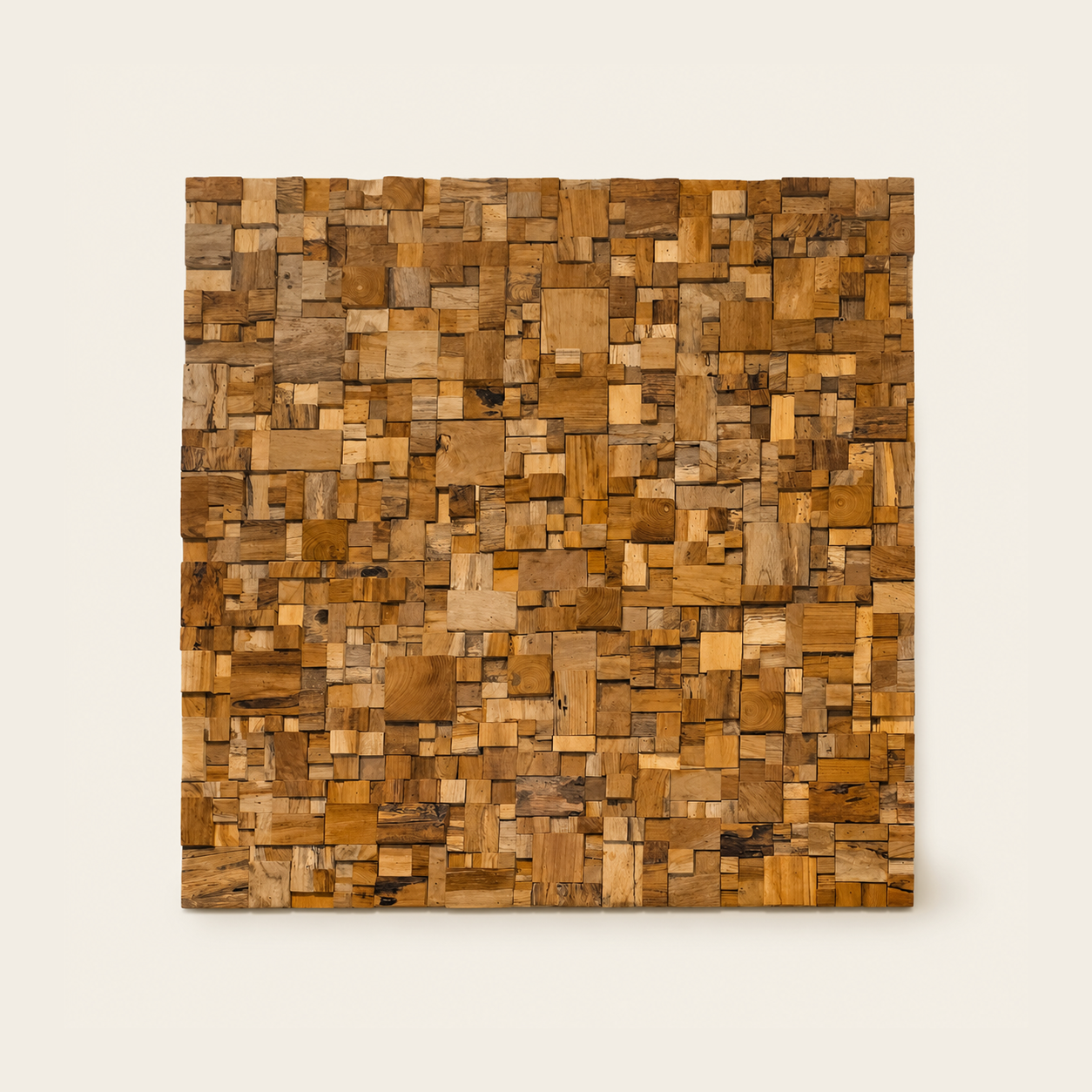 Mosaic Teak Wall Art | Geometric Panel | 90x90 cm