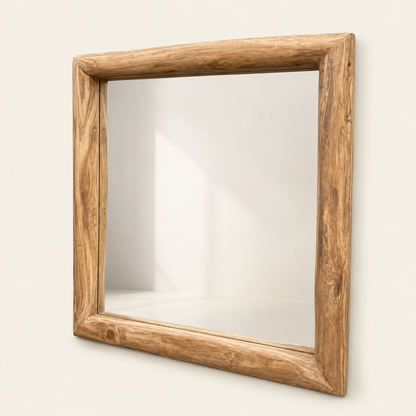 Solid Teak Mirror | Chunky Natural Frame Design | 100x100 cm