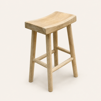 Teak Bar Stool | Natural Trunk Top & Wood Base | 73x30x40 cm