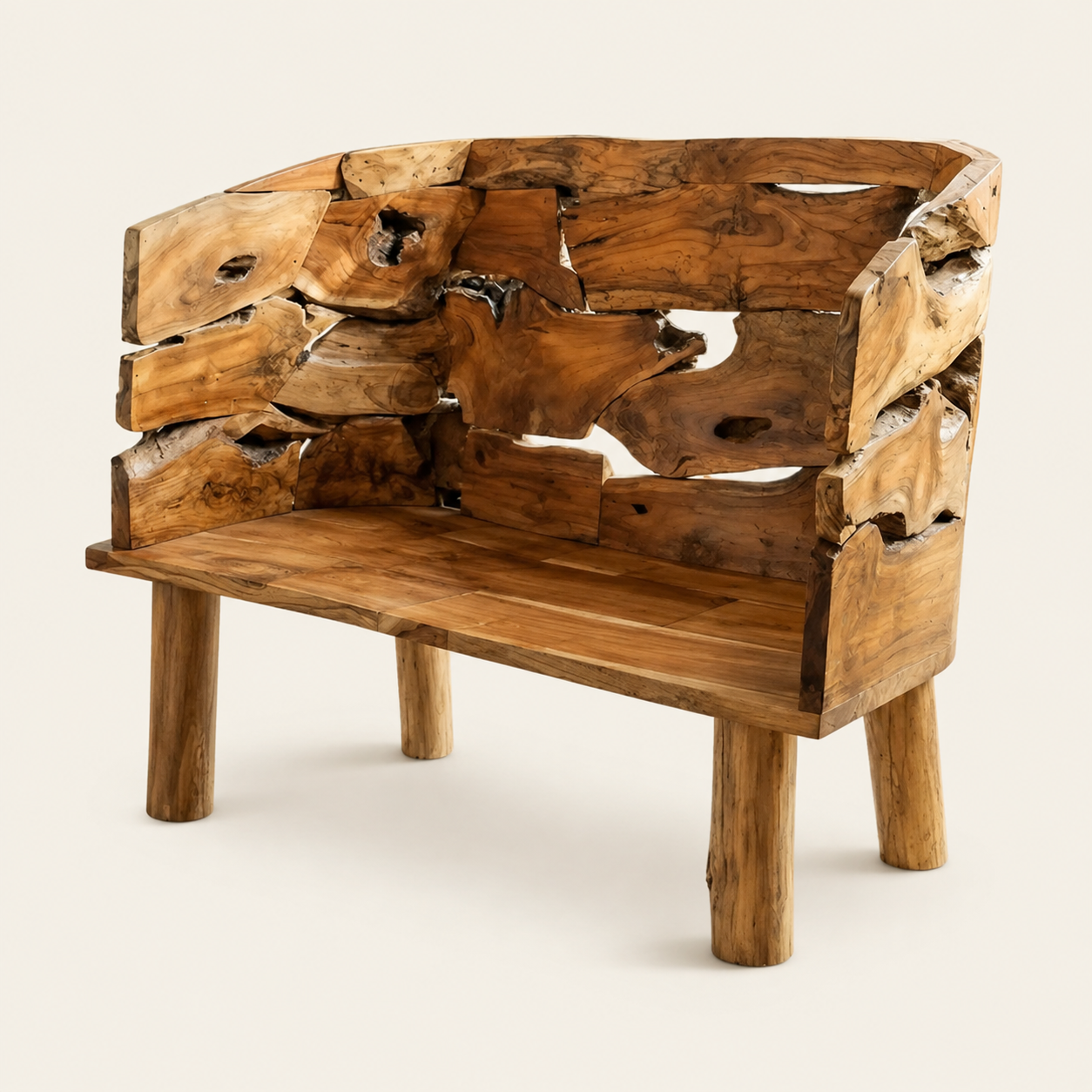 Solid Teak Root Bench | Natural Wood Slab Design | 70x150 cm