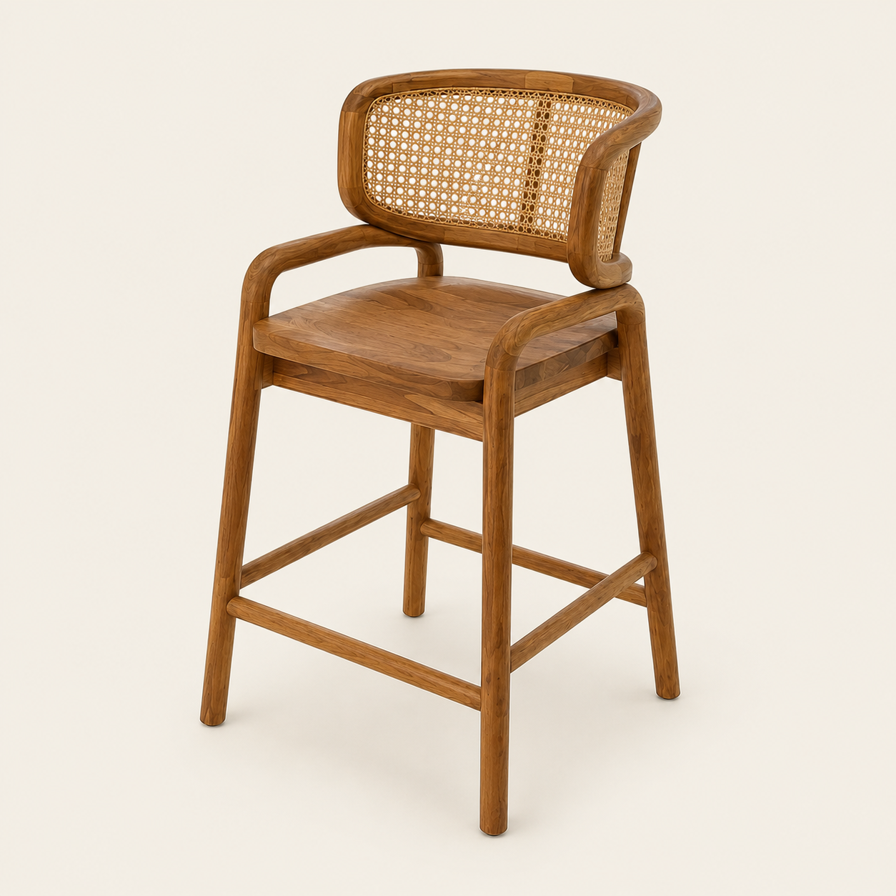 Handmade Teak Bar Stool | Vinyl Wicker Design | 110x50x56 cm