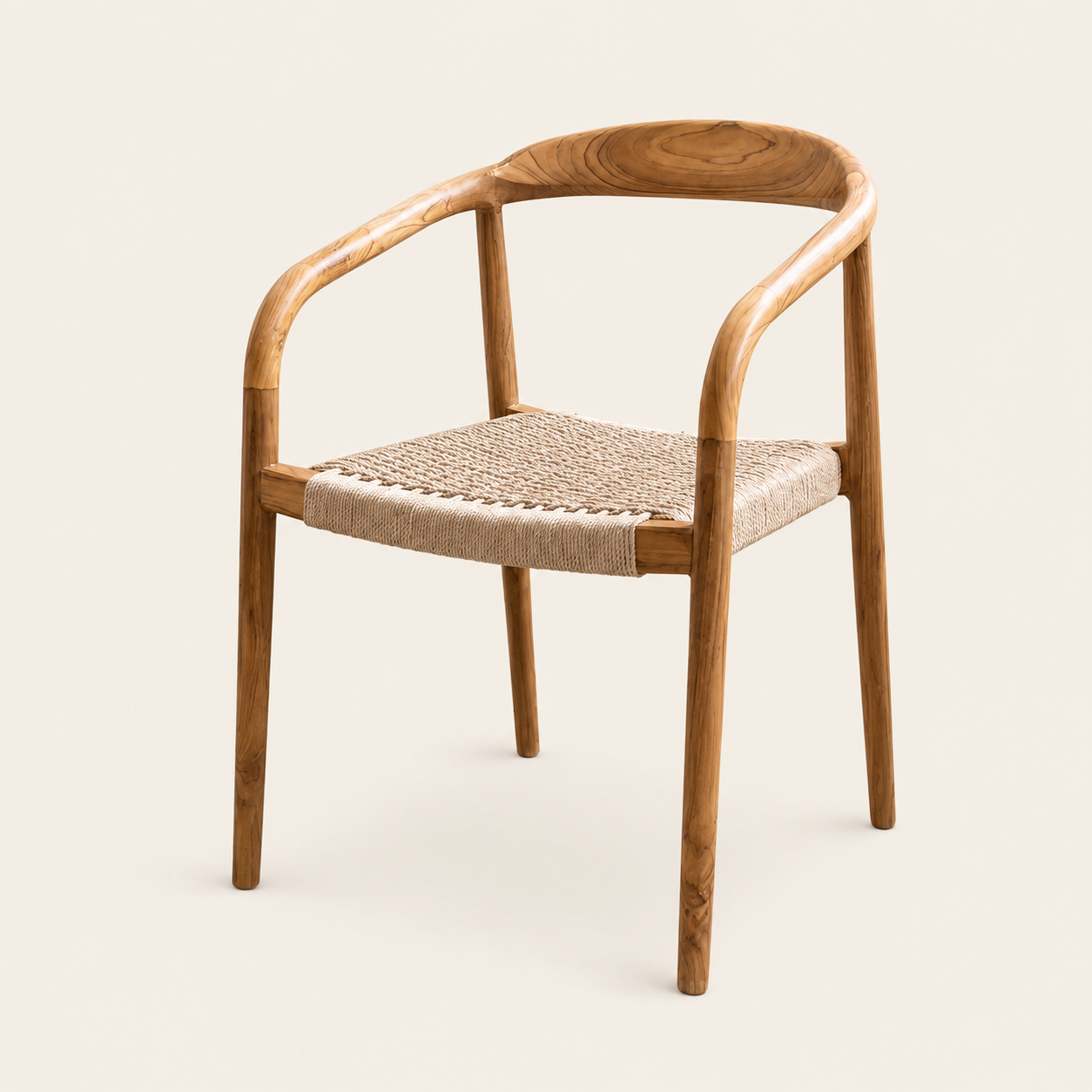 Solid Teak Rope Chair | Rope Weave Seat & Back | 55x55x80 cm