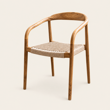 Solid Teak Rope Chair | Rope Weave Seat & Back | 55x55x80 cm