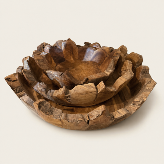 Servierschalen-Set aus Teakholz | Handgefertigt | 45, 35 & 25 cm
