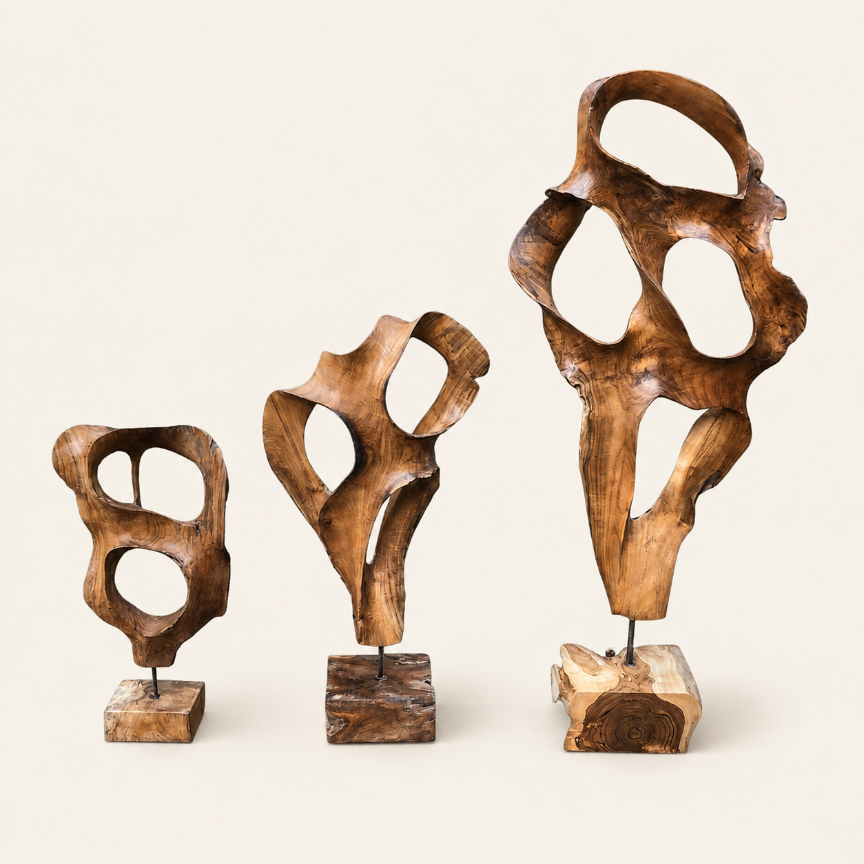 Teakholz-Skulptur | Natürliche & organische handgeschnitzte Kunst | 60x80x120 cm