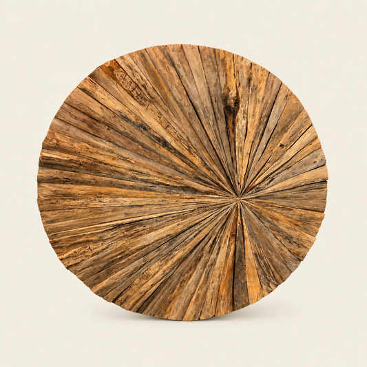 Teak Sunburst Wandbild | Handgemacht | 135 cm