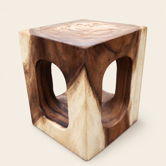 Wood Stool | Solid Tree Trunk Handmade | Natural Rustic Seat | 45x35x35cm