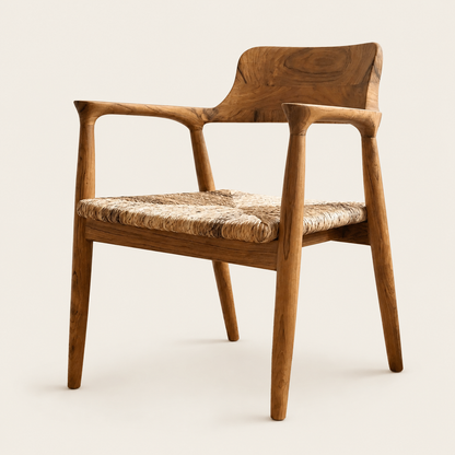 Teak Armchair | Banana Leaf Weave | Solid Teak | 78x55x45 cm
