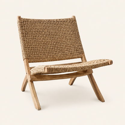 Teak Armchair | Handwoven Rattan | Handcrafted | 80x60x70 cm