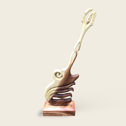 Carved Guitar Sculpture | Solid Wood Trunk | Handcrafted Art Piece | 100cm