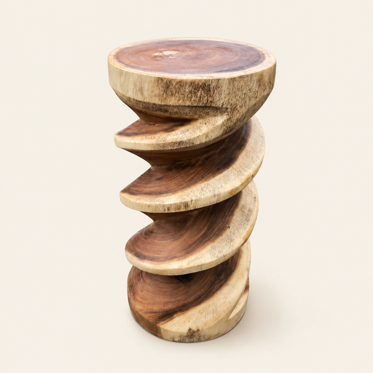 Twisted Trunk Stand | Hand-Carved Teak Pedestal | 60x30 cm