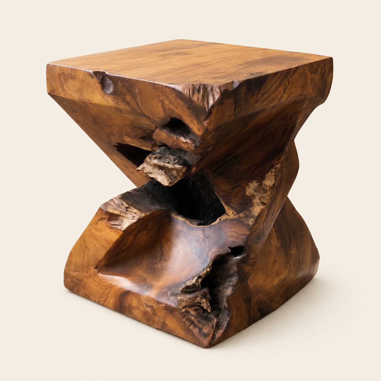 Teak Slab Stool | Handcrafted Teak Wood Design | 40x30x30 cm