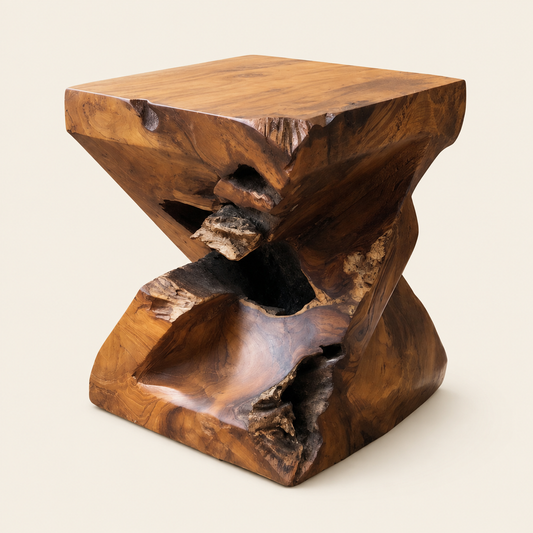 Teak Slab Stool | Handcrafted Teak Wood Design | 40x30x30 cm