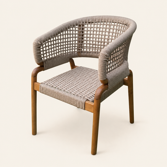 Solid Teak Chair | Natural Rope Weave | Dining | 55x50x80 cm