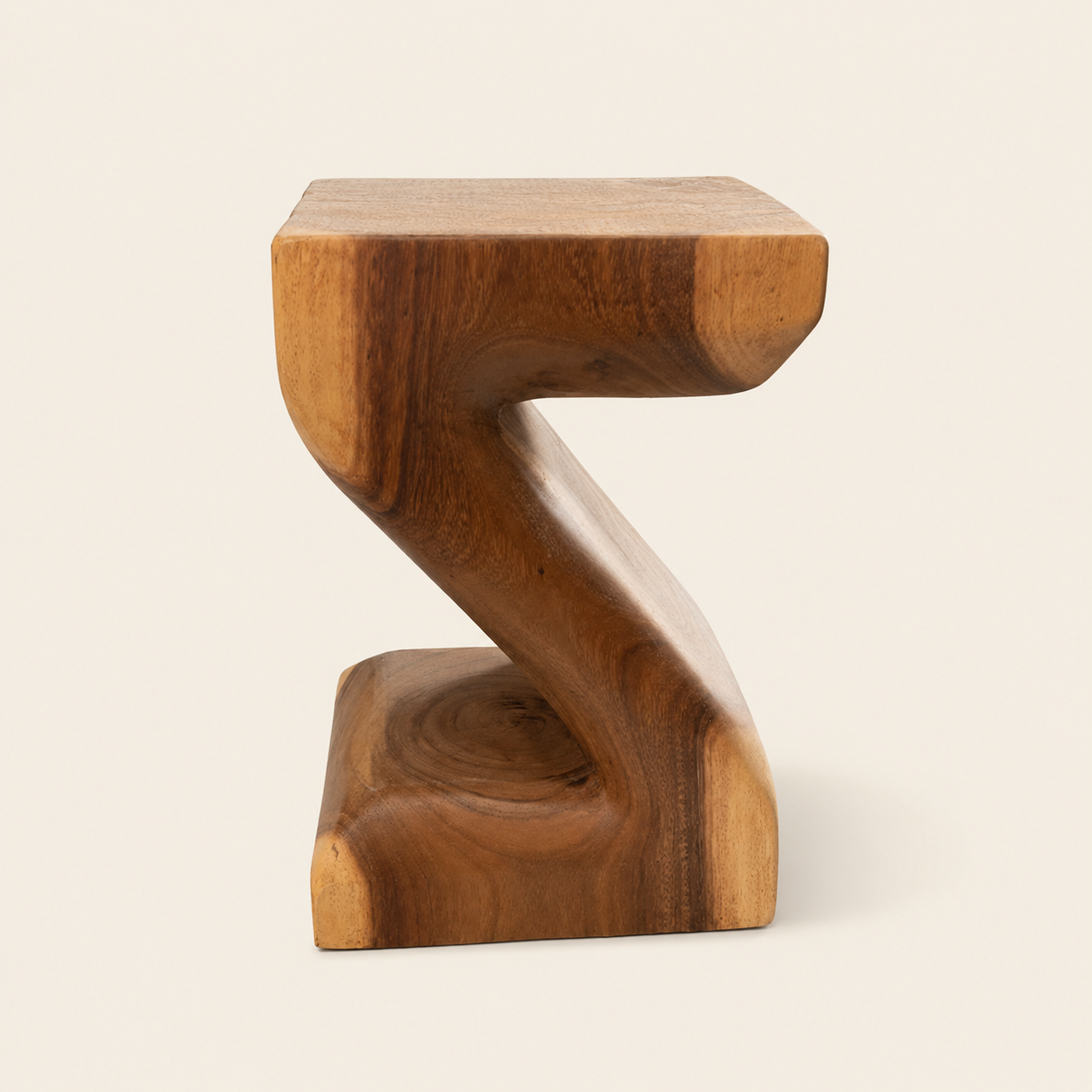 Sculpted Teak Stool | Handmade | 45x30x30 cm