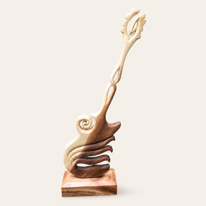 Geschnitzte Gitarrenskulptur | Massiver Holzstamm | Handgefertigtes Kunstwerk | 100cm