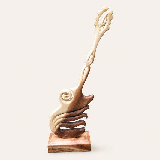 Carved Guitar Sculpture | Solid Wood Trunk | Handcrafted Art Piece | 100cm