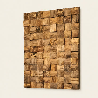 Dekorative Teakholz-Wandkunst | Handgefertigtes Holzpaneel | 100x60 cm