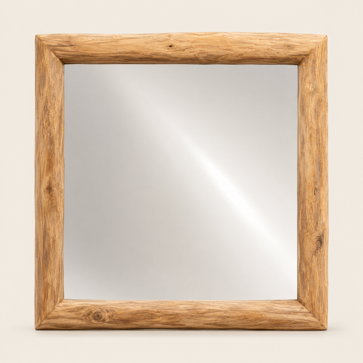 Solid Teak Mirror | Chunky Natural Frame Design | 100x100 cm
