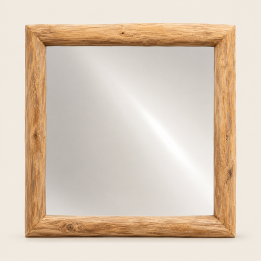Solid Teak Mirror | Chunky Natural Frame Design | 100x100 cm