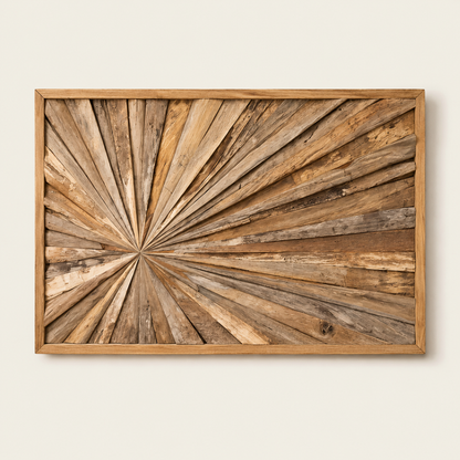 Teak Sunburst Wall Art | Natural Teak Wood Panel | 120x80 cm