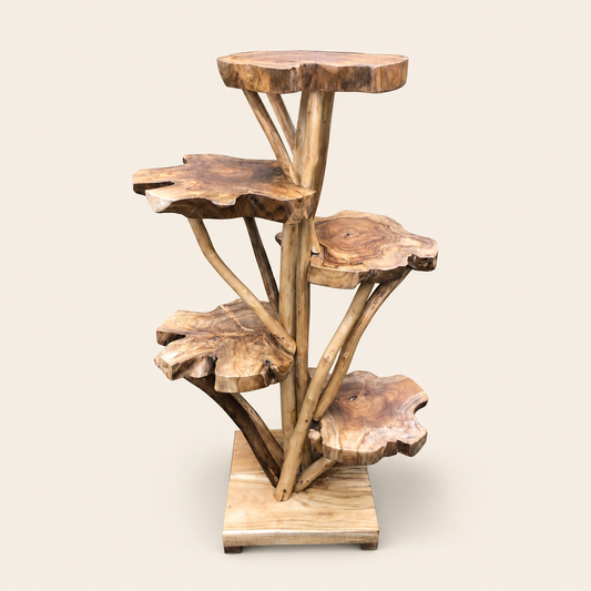 Teak-Scheiben-Ständer | Massivholz Handgefertigt | Natürlicher Ausstellungsständer | 120cm