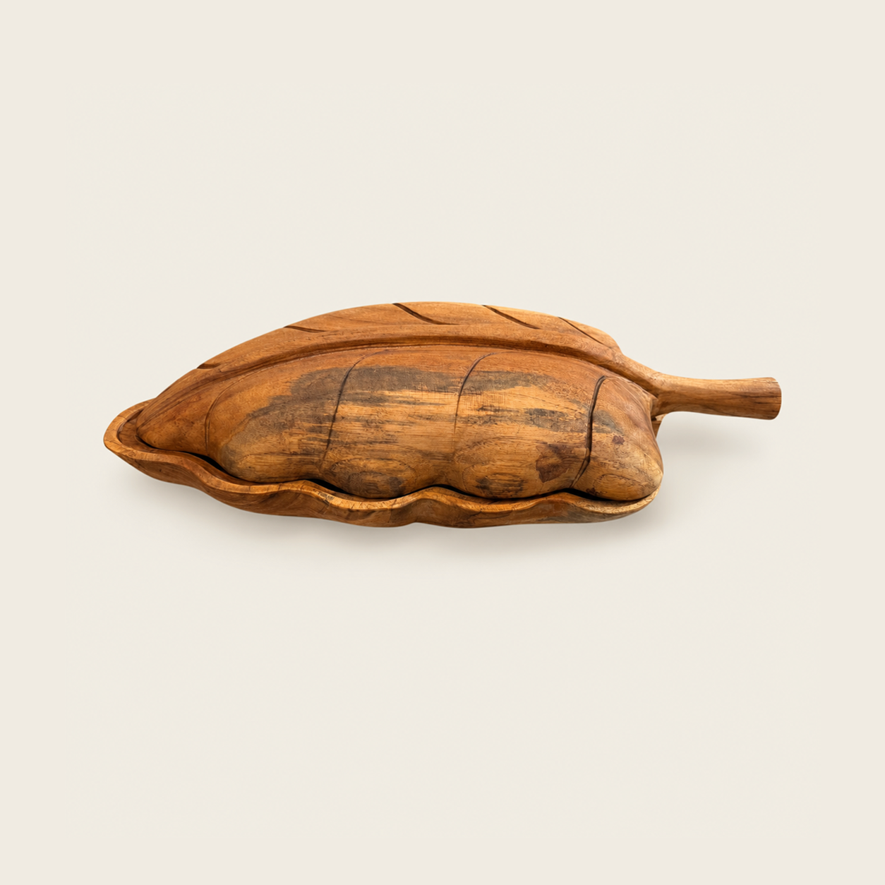 Teak Leaf Bowl with Lid | Handmade | 50x22x11 cm
