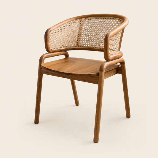 Solid Teak Chair | Vinyl Wicker Weave | Dining | 80x50x56 cm