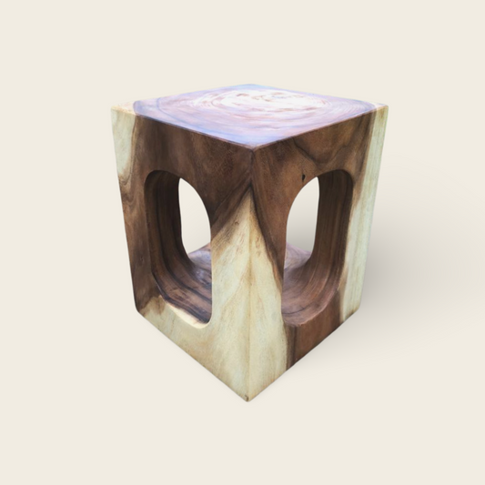 Wood Stool | Solid Tree Trunk Handmade | Natural Rustic Seat | 45x35x35cm