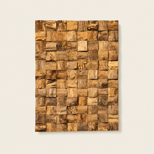 Dekorative Teakholz-Wandkunst | Handgefertigtes Holzpaneel | 100x60 cm