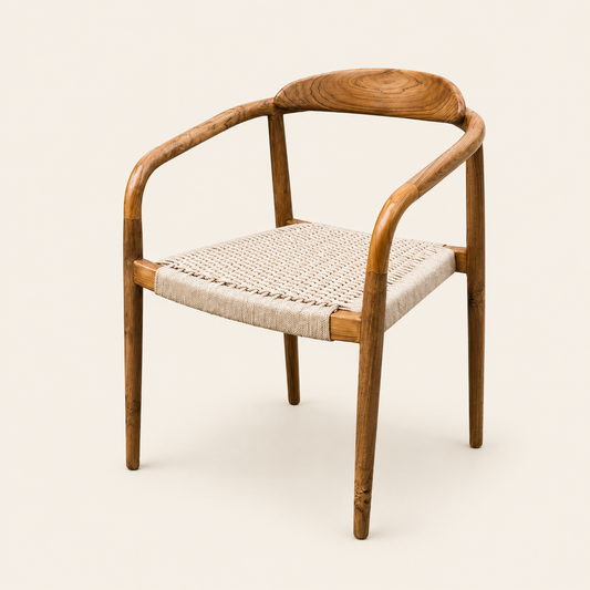 Solid Teak Rope Chair | Rope Weave Seat & Back | 55x55x80 cm