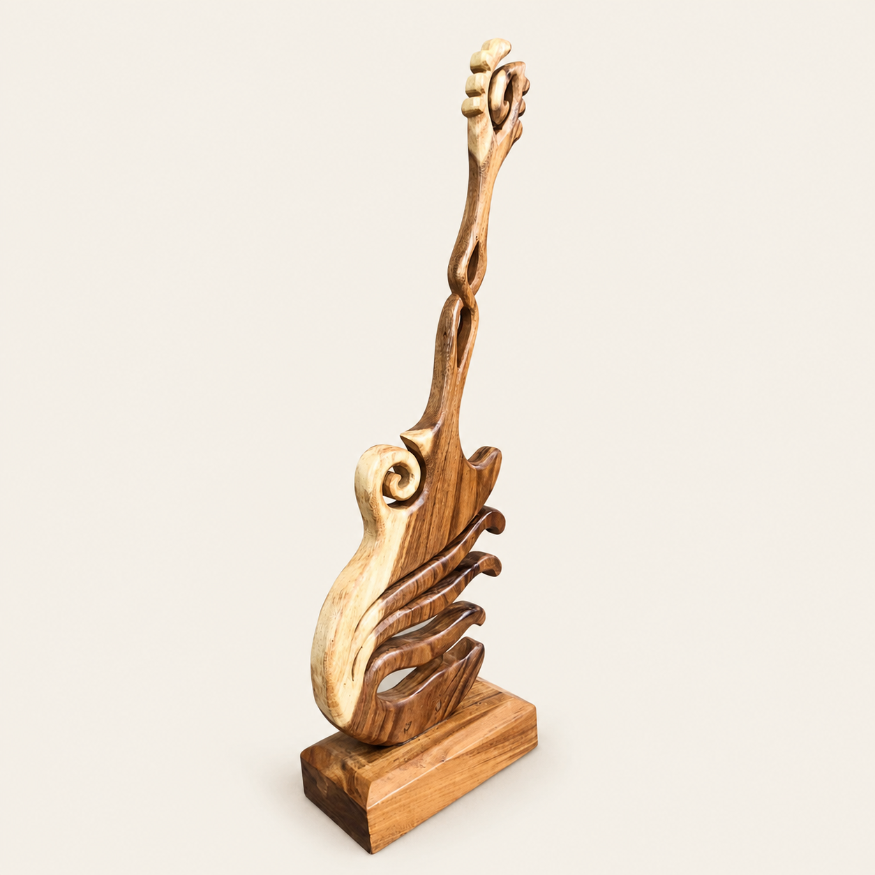 Geschnitzte Gitarrenskulptur | Massiver Holzstamm | Handgefertigtes Kunstwerk | 100cm