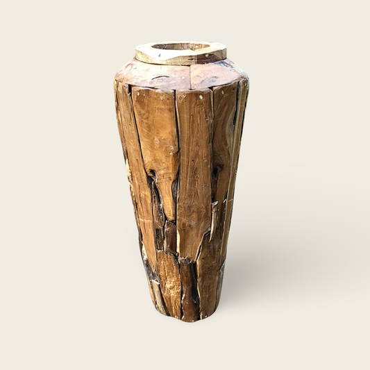 Teak Wood Vase | Handcrafted Rustic Sculpture | 100x50 cm