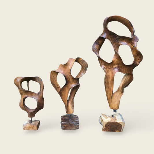 Sculpted Teak Stand | Organic Pedestal | 60/80/120 cm