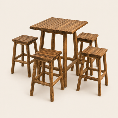 Young Teak Bar Table & Stool | Handmade Natural Wood Furniture