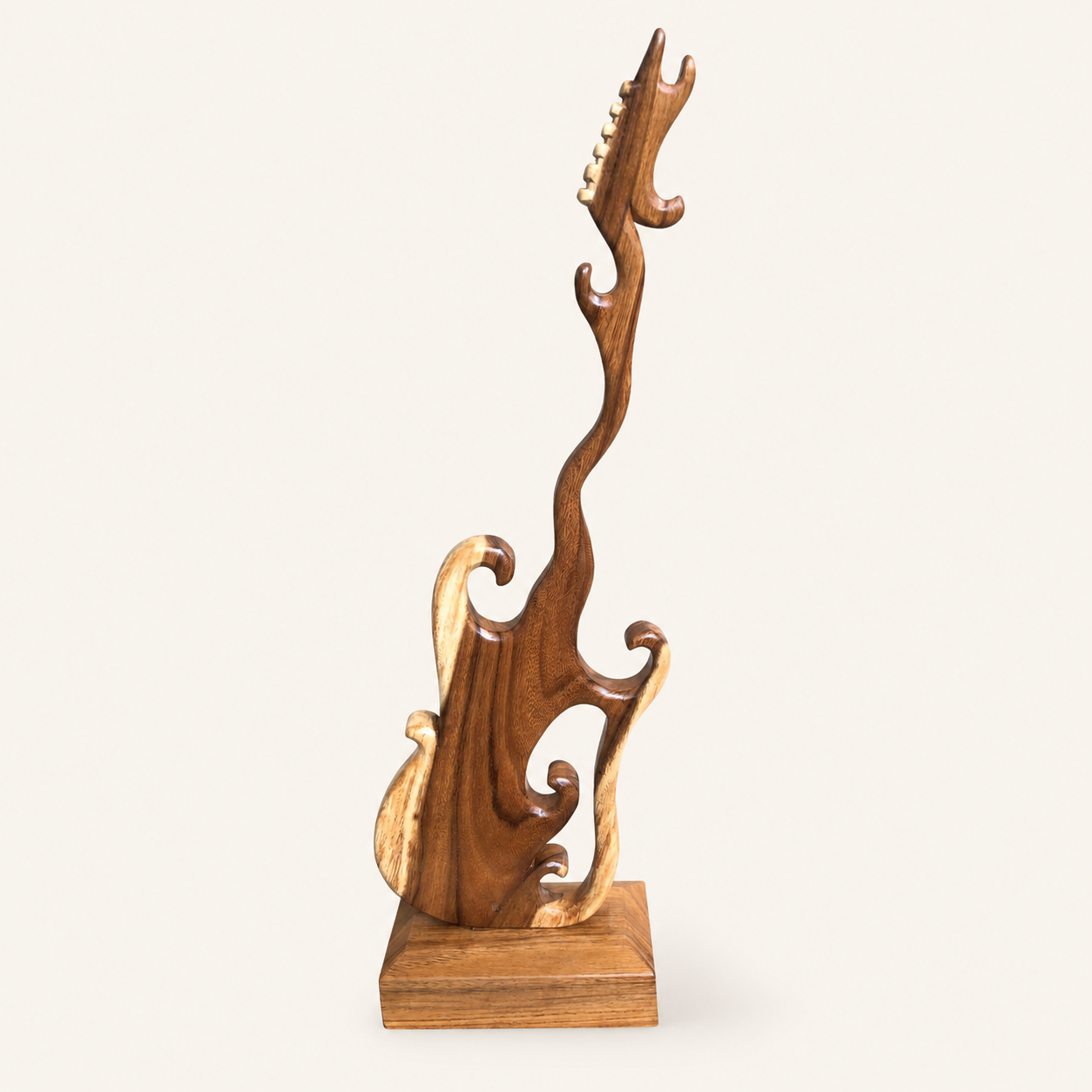 Geschnitzte Gitarrenskulptur | Massiver Holzstamm | Handgefertigtes Kunstwerk | 100cm