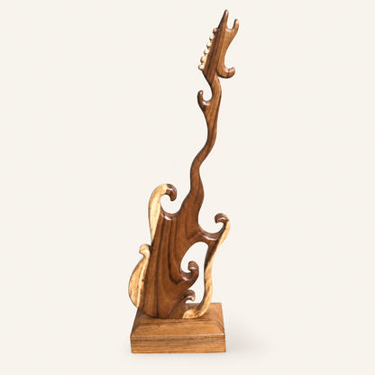 Geschnitzte Gitarrenskulptur | Massiver Holzstamm | Handgefertigtes Kunstwerk | 100cm